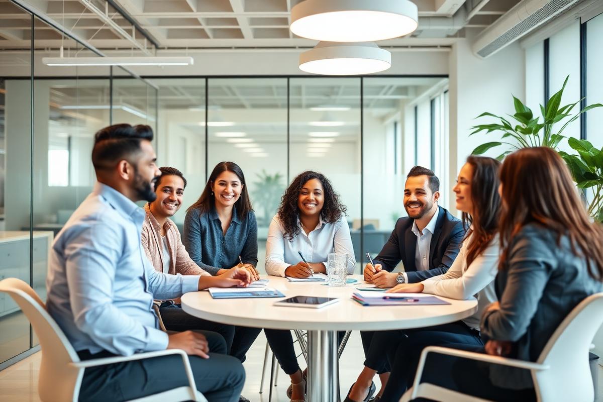 Equipe da Administradora Ideal em reunião no escritório